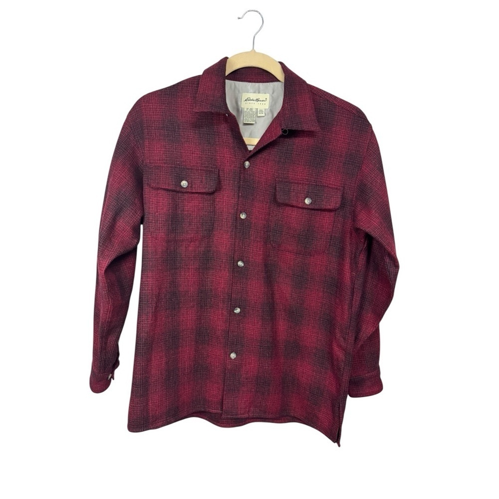 Eddie Bauer Flannel Wool Blend Shirt Red Black Plaid Medium